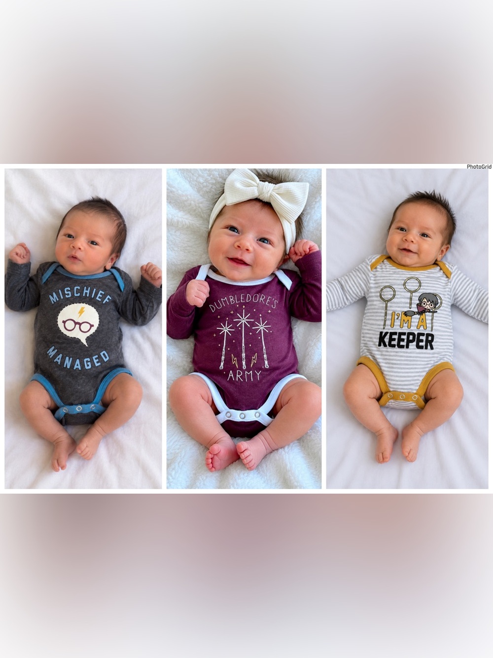 Official Harry Potter Baby Long-Sleeve Bodysuit Lot (3 Pieces) Newborn